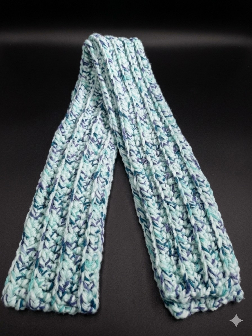 Hand-Knit Women's Scarf in Aqua and Navy